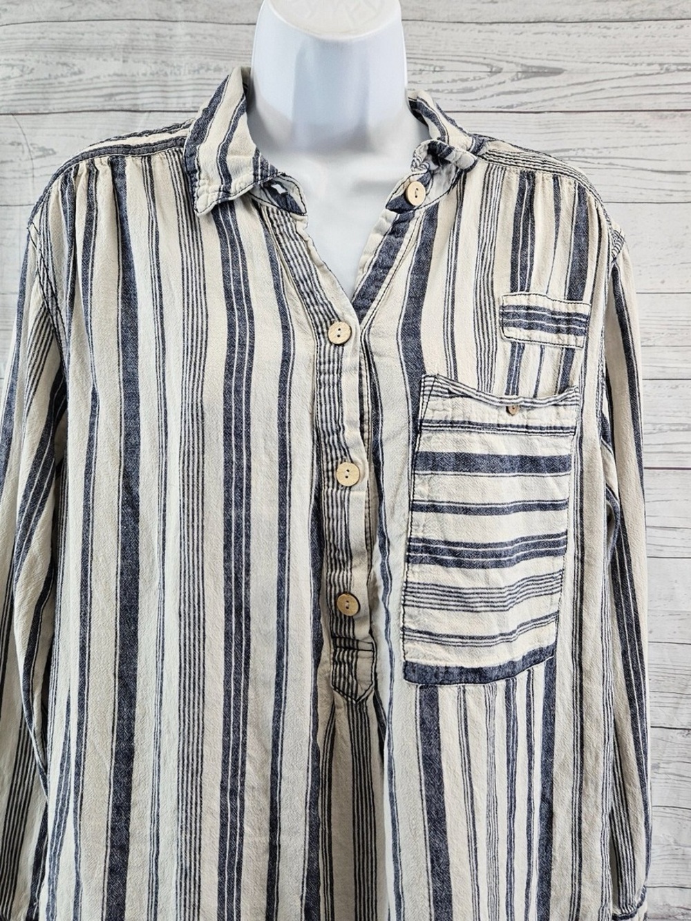 We The Free Striped Button-Down Shirt in Navy & Cream